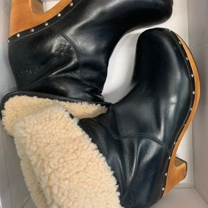 Ugg black leather cream shearling boots